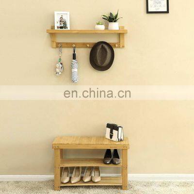 Wood Bamboo 3 Tier Shoe Bench Rack With Seat photo-5