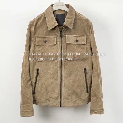 Men's fashion genuine pig suede  leather leisure jeans jacket