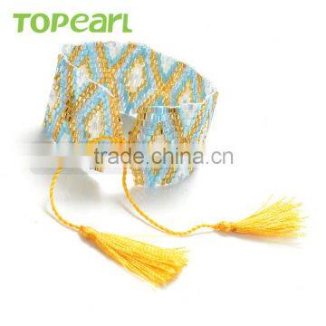 Charm Yellow Cotton Tassel Bracelet Seed Bead Bracelet Handmade for Women CLL143 photo-2