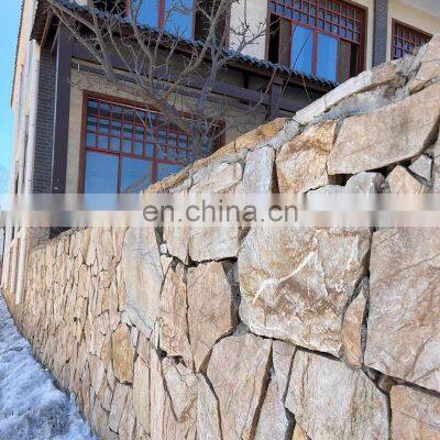 Factory Direct Sales Cheap Natural Irregular stone pieces Wall Cladding yellow Wood Grain Decorative Slate Stone Panels