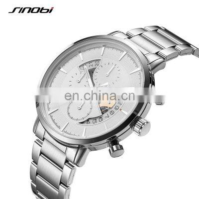 SINOBI Exquisite Calender Window Wristwatch Men Multi-function Dial Watch Luminous Hands Classic Quartz Watches