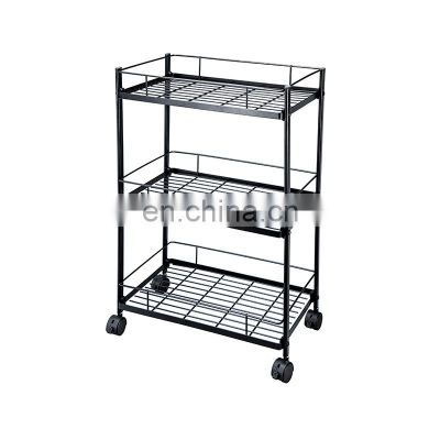 3 Tier Rolling Utility Cart with Wheels Multifunctional Metal Storage Cart Organizer Adjustable Trolley Cart with Handle