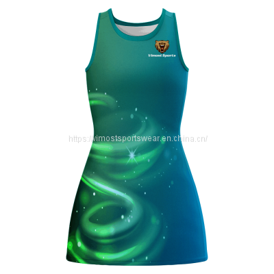 hot women's round neck custom netball dress with full dye sublimation