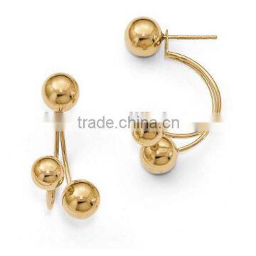 New Design Ladies Stainelss Steel 14k Tri Ball Post Gold Earrings