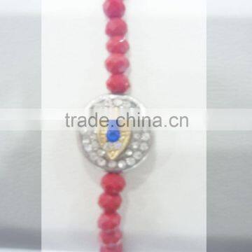 FASHION 2 TONE PLATE BEADED ELASTIC EVIL EYE BRACELET photo-2