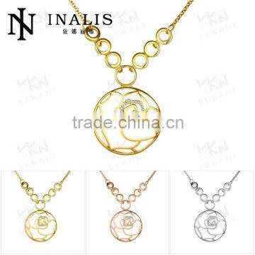 2015 Special flower design with diamond gold plated pendant necklace