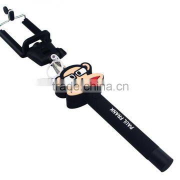 2015 most popular wholesale cartoon selfie stick with cable cute cartoon selfie stick for smart phone