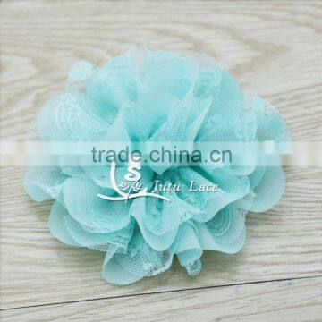 3.75 Inch Chiffon Lace Flower in Pink - Solid Chiffon Flower With Lace- Flower Head for Headbands and DIY Hair Accessories photo-6
