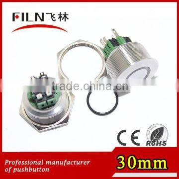 FILN 30mm Stainless Steel Momentary Flat Waterproof 110v Ring Red LED Momentary Push Button Switch photo-2