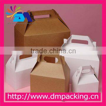 Flat take-out kraft paper cardboard box with handle