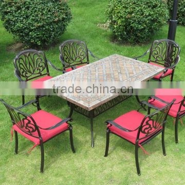 Outdoor Garden Patio Terrace Deck Furniture Set Square Round Marble Mosaic Table Top with Wrought Iron Legs