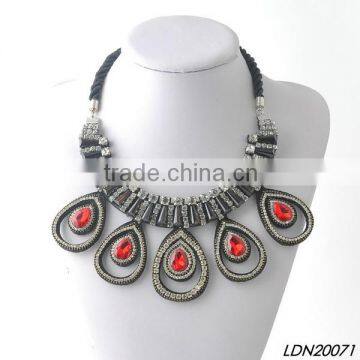 Prom fancy red rhinestone & rope charm necklace