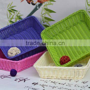 Square PP rattan display basket in supermarket