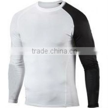 Poly / Lycra All Plain Round Neck Full Sleeve White Black Compression Shirt