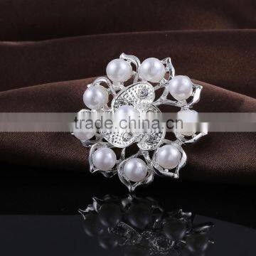 Round Pearls Rhinestone Buckle Pins,Wedding Bridal Brooch For Dress photo-2