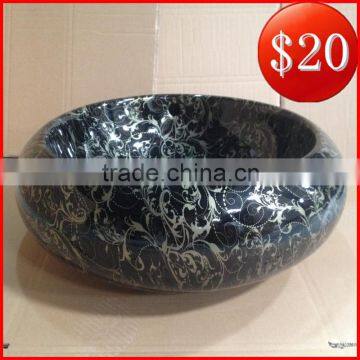 Golden flower on black ceramic color sink basin BO-50