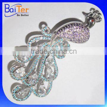 China Wholesale Shinny CZ Cubic Zircon Peacock Brooch Jewelry/Elegant Fashion Peacock Brooch