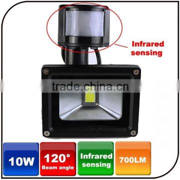 Warranty 2 year IP65 aluminium alloy 10W outdoor floodlight led night light with sensor