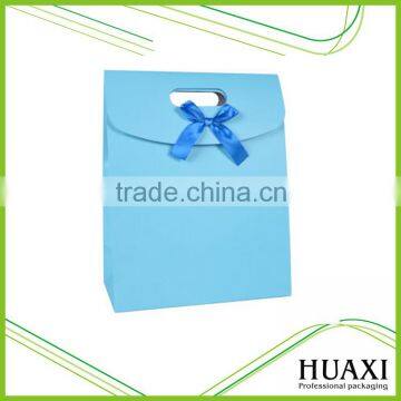 Full color print with handle and ribbon design blue paper gift bag