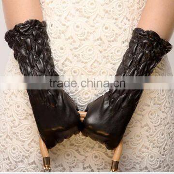 winter warm ladies 40cm long black leather gloves with elastic in Lixian