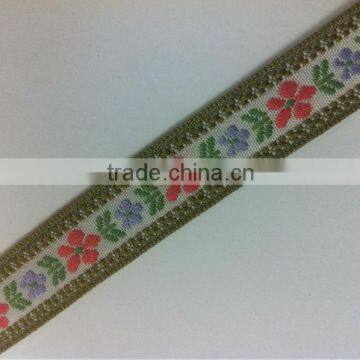 Jacquard spun polyester decorative webbing ribbon fabric