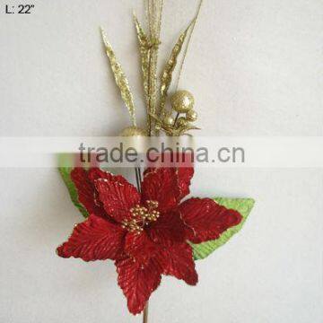 2014 New Artificial Christmas Flowers 22" Artificial Velvet Poinsettia Spray