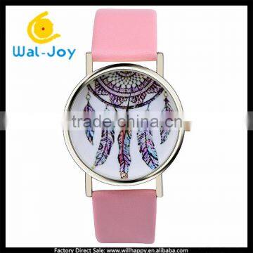 WJ-5389 quartz feather face special design vogue best selling girls beautiful leather watch