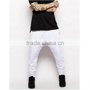 Mens White Polyester mesh Drop Crotch Sweatpants With Zip pockets and string