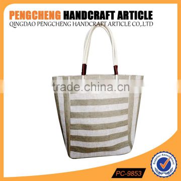 Jute with paper straw material and women stripe beach bag cotton handle handbags