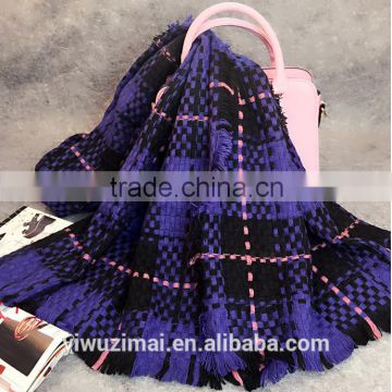 Tassel British wind imitation cashmere grid double pocket scarf shawl lengthen 200*75CM