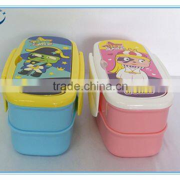 Wholesale fashional cartoon lunch box two layers of plastic lunch box food storage box lunch box with dividing to microwave