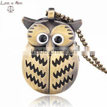 fashion brass color antique watch necklace owl style pocket watch