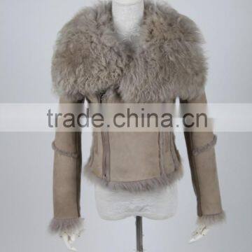 2016 Warm Locomotive Suit Lamb Shearing Fur Short Jacket With Zipper