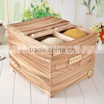 2 Cells Rice Wooden Storage Box With Lid