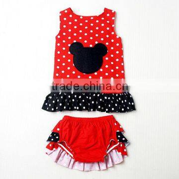 Fashion design summer red mini mouse cotton swing top set with bloomer for kids