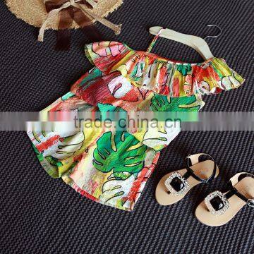 Summer Hot Sale Ruffle One-Shoulder Tank Top and Shorts Girl Suits, 2 Pcs Kids Clothes Set