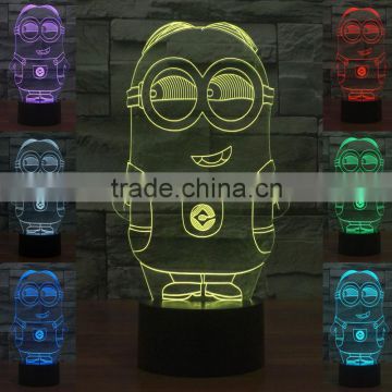 3D Optical Night Light Minions 7 RGB Light Colors 10 LEDs AA Battery or DC 5V Mixed Lot