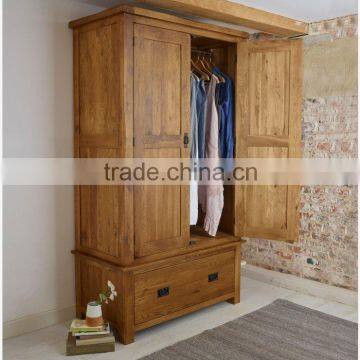 Rustic Solid Oak Wood 2 Doors Wardrobe photo-5