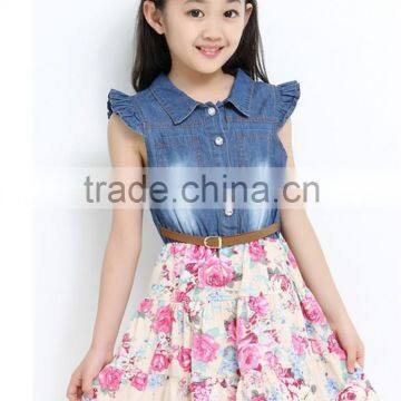 3 Colors Floral Print Kids Jeans Dress photo-2