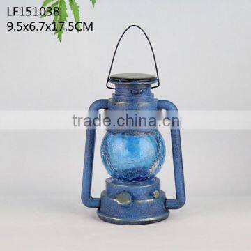 2016 new nice Wrought iron solar powered garden blue lamp