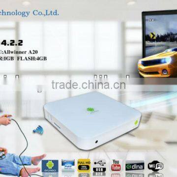 Andrioid TV BOX allwinner A20,dual-core OS 4.2.2,VGA AV USB web IPTV media player smart TV Box OEM