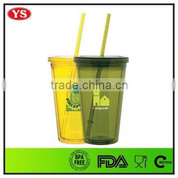 promotion 16 ounce double wall plastic straw cold cup