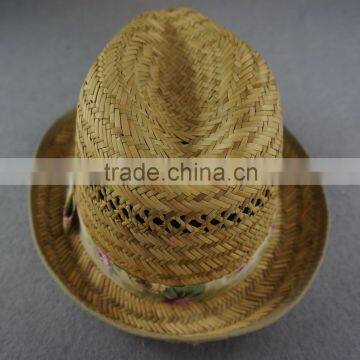 female natural grass straw jazz fedora top hats