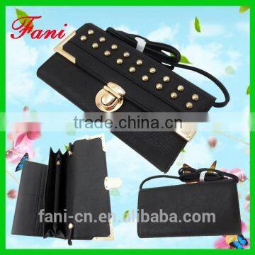 2015 newest design handmade PU/leather wallet purses for human with shoulder strap and rivets design