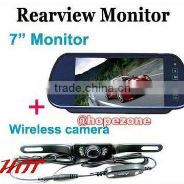 7" Car LCD Monitor Mirror + Wireless IR Reverse Car Rear View Backup Camera Kit