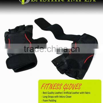 REAL LEATHER WITH BACK FABRIC BODYBUILDING FITNESS GLOVES, WORKOUT GLOVES, LEATHER GLOVES