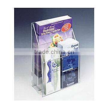 2-Tiered Acrylic Literature Holder for Tabletop or Wall, 4 Adjustable Pockets - Clear(AL-B-0265)