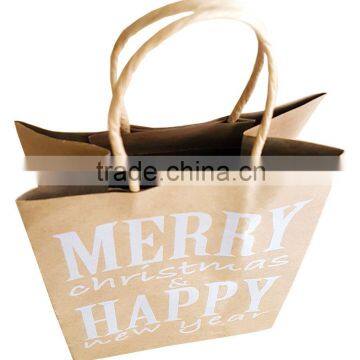 merry christmas happy new year printed kraft paper bag with twist handle