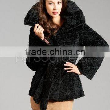 2015new fashion style sheep fur coat with belt for women/hot selling !!!