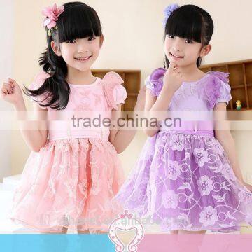 2015 Summer new style girls cotton bowknot dress lace flowers dress